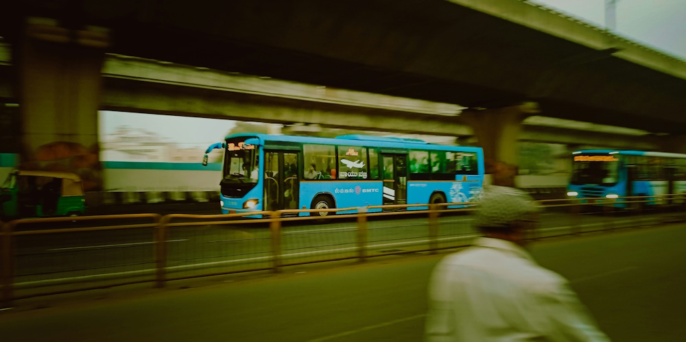 Blue Bus in Bengaluru by Ajit P Das