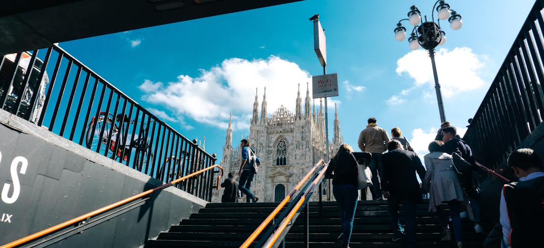 View of Duomo di Milano from a metro stairway