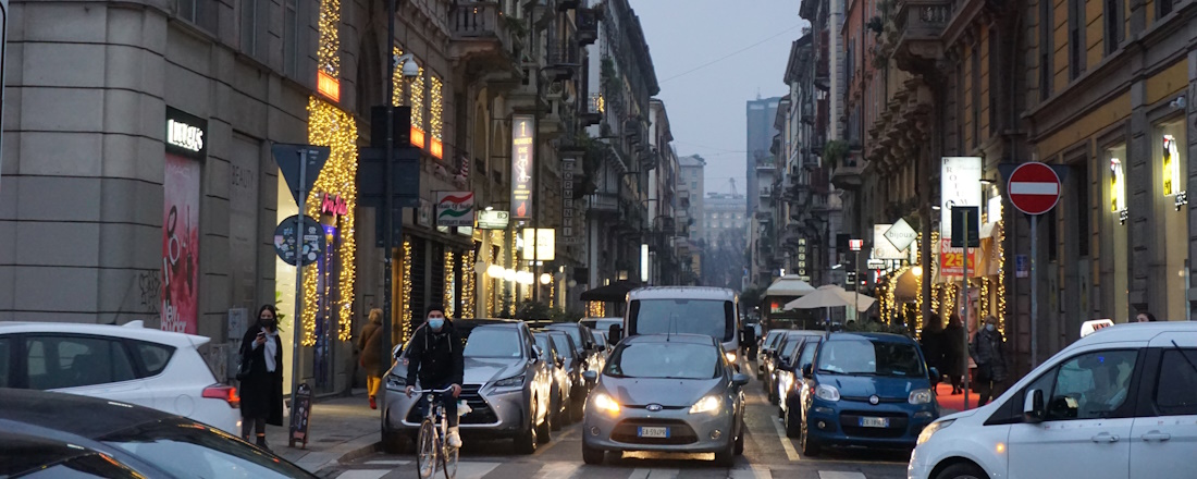 Busy Milan intersection filled with cars