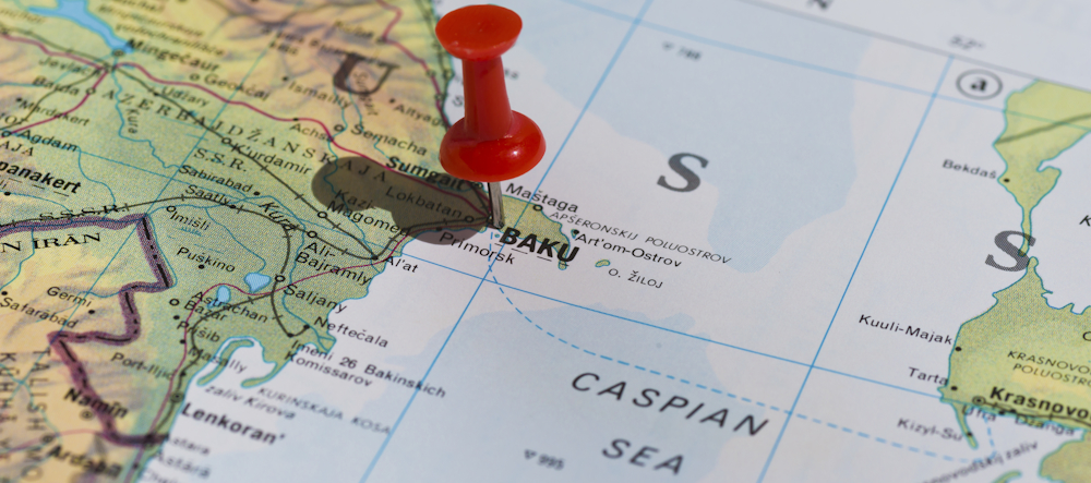 map of Azerbaijan with pin in Baku