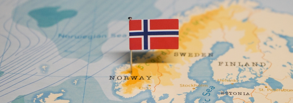 Norwegian flag on map