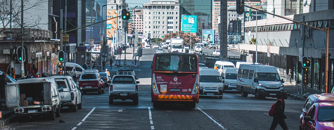 Driving in Johannesburg traffic, South Africa