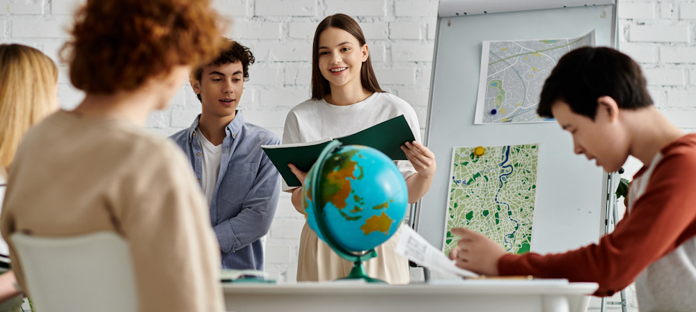 students with a globe