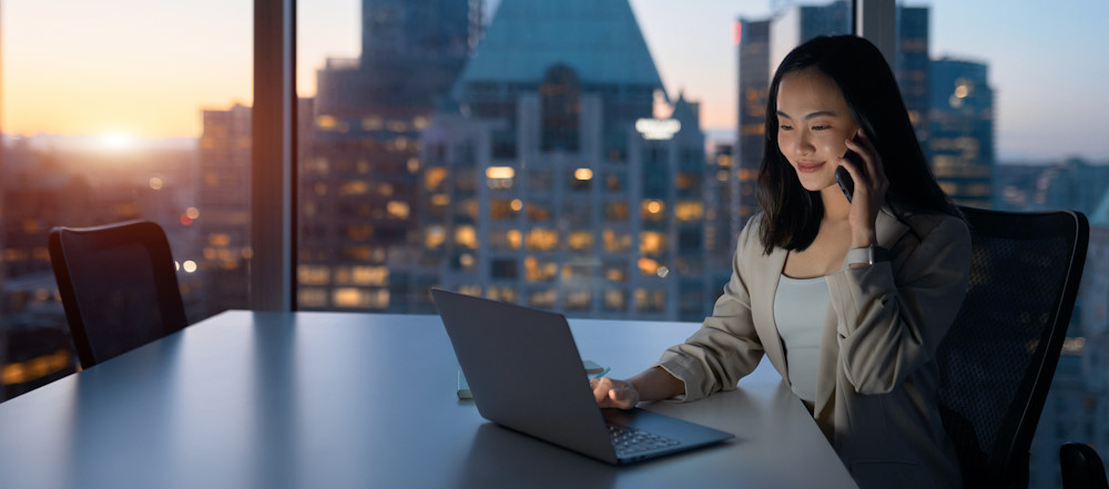 Woman working in a high-rise building