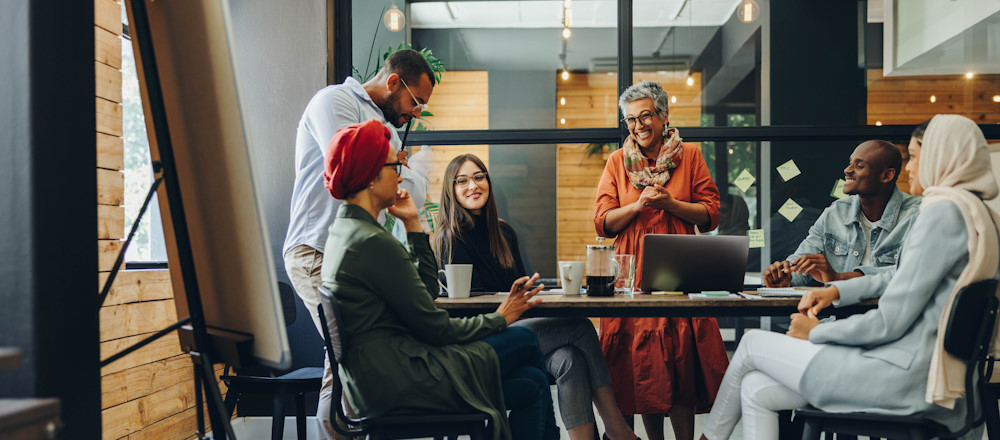 Diverse office team working together